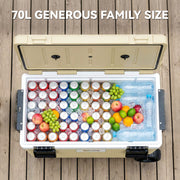 Outdoor Cooler Box | 70L | 72-Hour Ice Retention | Wheels & Handle | Khaki Outsunny