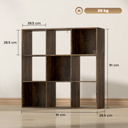 Nine Cube Storage Shelf Unit With Open Compartments For Home or Office, Rustic Brown