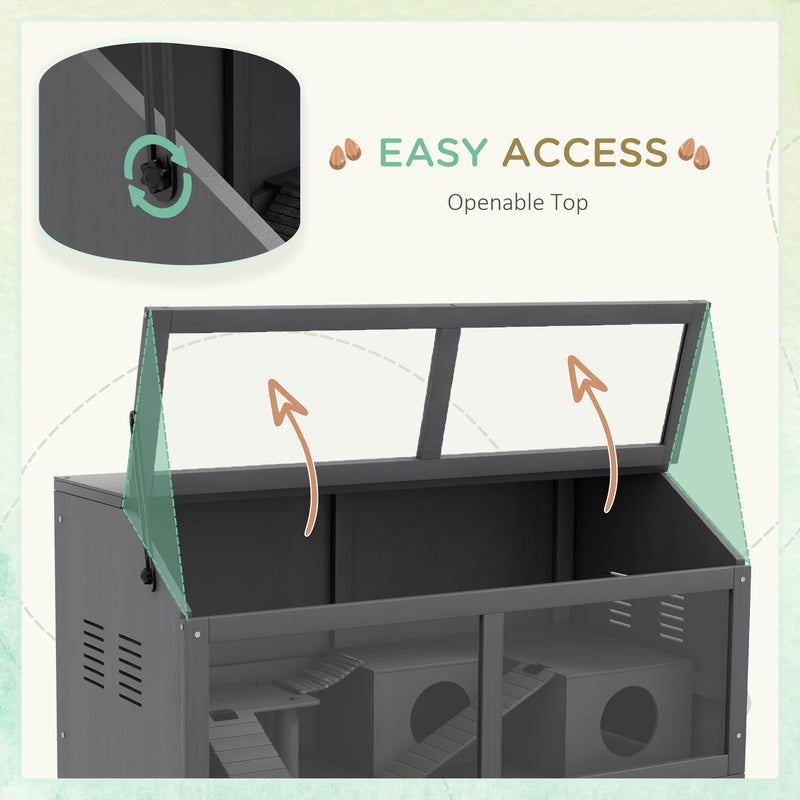 Wooden Hamster and Gerbil Cage with Suspension Bridge and Opening Top, Grey