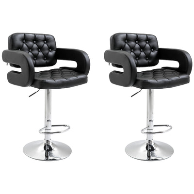 Set of 2 Swivel Bar Stools with Backrest and Armrest Height Adjustable for Kitchen Grey