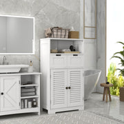 Three Part Bathroom Storage Cabinet With Shelf Drawers And Cupboard For Organisation White