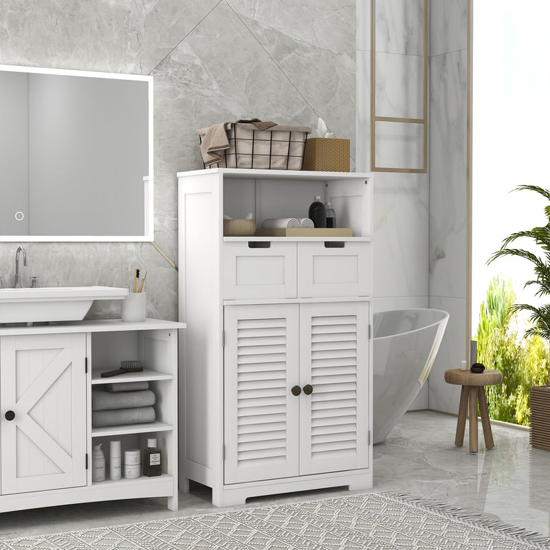 Three Part Bathroom Storage Cabinet With Shelf Drawers And Cupboard For Organisation White