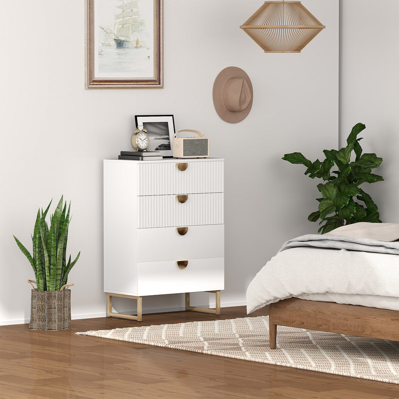 White Chest of Four Drawers With With Gold Legs Elegant Bedroom Storage Unit by HOMCOM