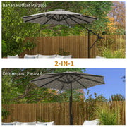 Black and White 3m Cantilever Garden Parasol with 360 Degree Rotation and Cross Base