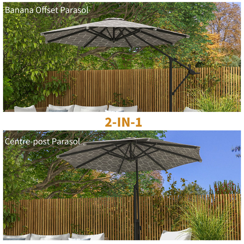 Black and White 3m Cantilever Garden Parasol with 360 Degree Rotation and Cross Base