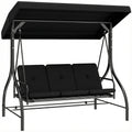3 Seater Garden Swing Seat with Adjustable Canopy and Fold Flat Bed for Outdoor Relaxing Black Outsunny