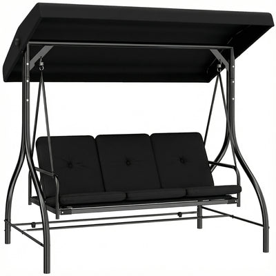 3 Seater Garden Swing Seat with Adjustable Canopy and Fold Flat Bed for Outdoor Relaxing Black Outsunny