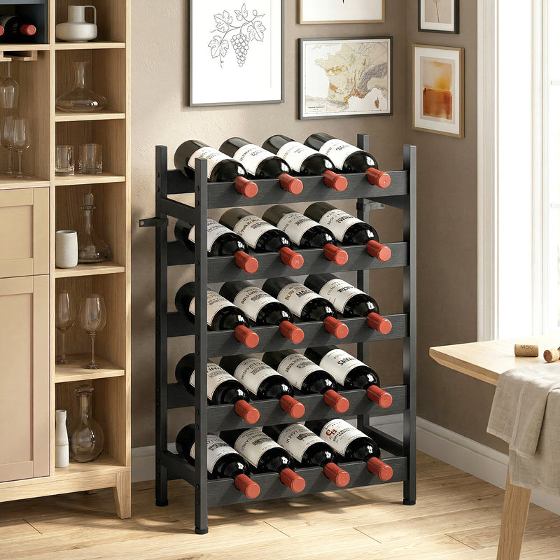 Wine Rack for 20 Bottles Compact Steel Frame for Small Kitchens or Living Rooms Black Homcom