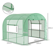 3x3m Walk In Polytunnel Greenhouse Green Weather-Resistant Grow Tent by Outsunny