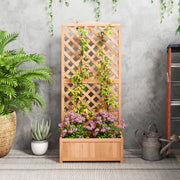 Wooden Garden Planter Box With Trellis For Climbing Plants And Flowers Brown Outsunny
