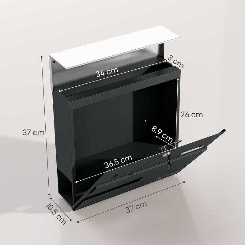 Wall Mounted Lockable Post Box with Viewing Window and Weatherproof Design in Charcoal Grey by HOMCOM