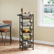Mobile Kitchen Island with Five Storage Baskets and Lockable Wheels for Easy Movement Grey Black