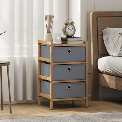 Slim Chest of Drawers for Small Bedrooms with 3 Fabric Storage Drawers Natural Finish AOSOM