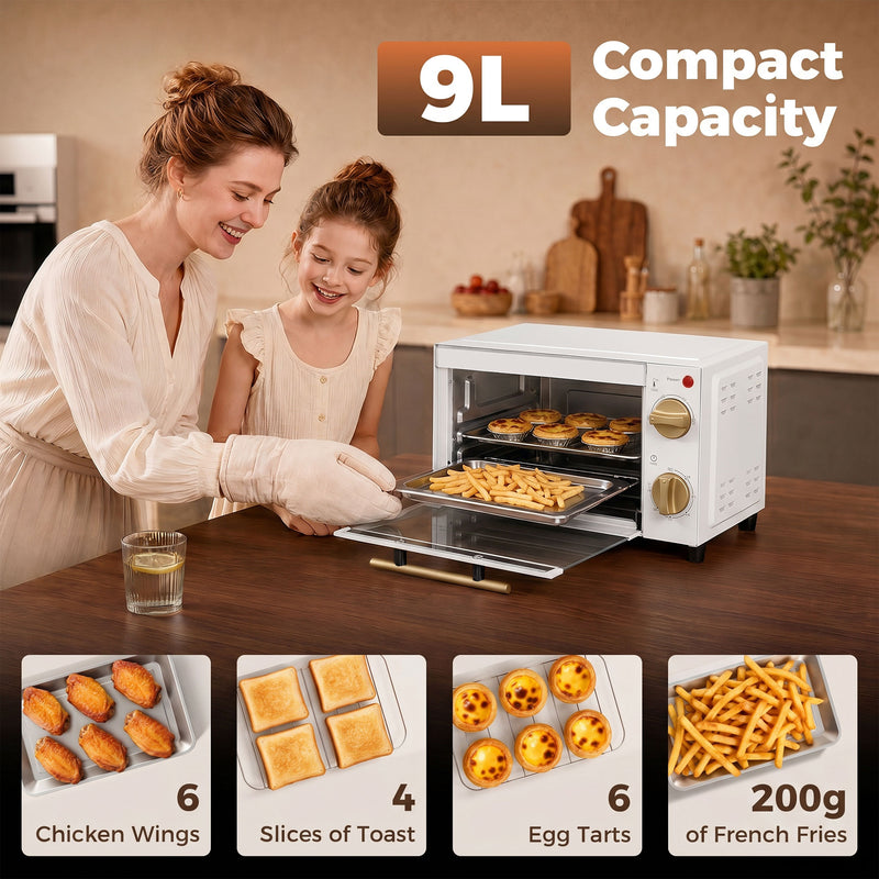 Mini Electric Oven for Quick Meals in Small Kitchens with Removable Tray White
