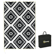 Black and White Reversible Outdoor Rug with LED Lights Ideal for RVs and Garden Use
