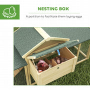 Wooden Outdoor Chicken Coop with Run and Nesting Box for Easy Egg Collection and Cleaning, Natural Wood Green PawHut