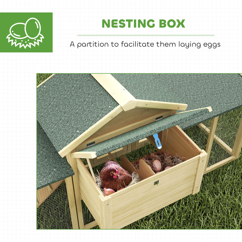 Wooden Outdoor Chicken Coop with Run and Nesting Box for Easy Egg Collection and Cleaning, Natural Wood Green PawHut
