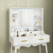 Dressing Table with LED Mirror and Storage Drawer for Bedroom Makeup Setup White