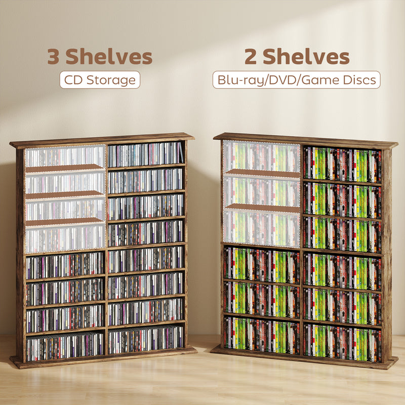 16 Compartment Wooden Media Storage Shelf For CDs, DVDs, And Books, Rustic Brown