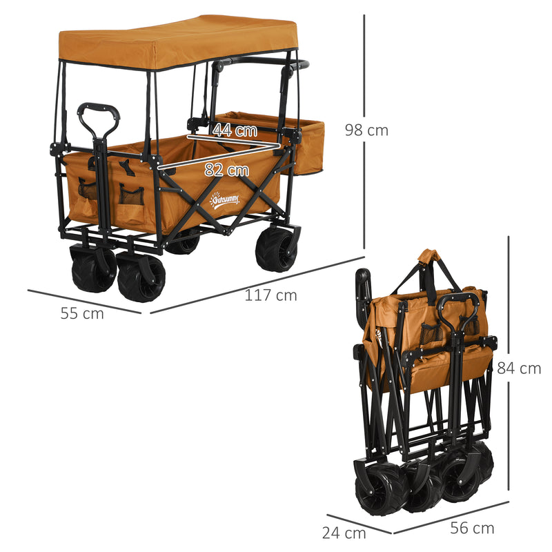Orange Folding Trolley Cart with Canopy and Handle for Shopping Camping by Outsunny