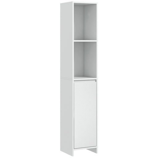 Slim Bathroom Storage Cabinet With Open Shelf For Small Spaces Freestanding, White