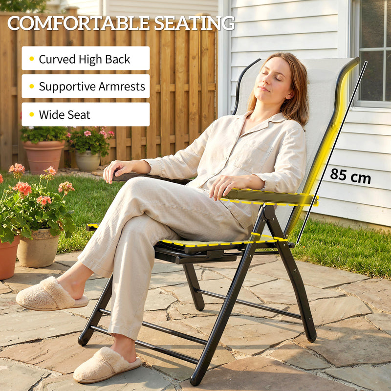 Folding Garden Recliner Chairs Set of 2 with Adjustable Back and Footrest Light Grey Outsunny