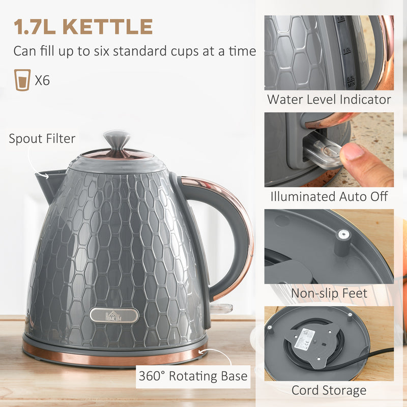 Fast Boil Kettle and 4 Slice Toaster Set with 7 Browning Levels and Crumb Tray Grey
