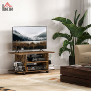 Rustic Brown TV Stand with Storage Shelves and Wheels for Living Room by HOMCOM