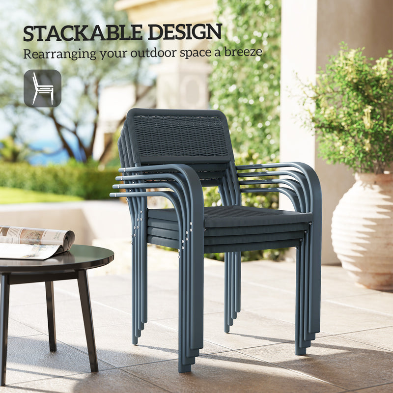 Set of 4 Stackable Rattan Effect Garden Chairs with Armrests Weather Resistant by Outsunny