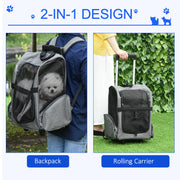 Pet Travel Backpack Trolley Carrier With Telescopic Handle For Cats And Small Dogs, Grey