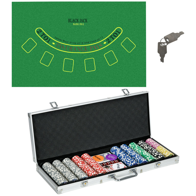 500 Piece Poker Set with Mat Cards Chips Dice and Dealer Ideal for Game Nights Black AOSOM