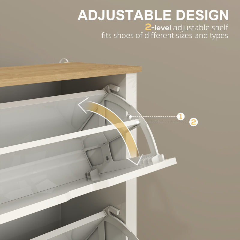 Slim White High Gloss Shoe Cabinet with 2 Flip Drawers and Adjustable Shelves for 12 Pairs by HOMCOM