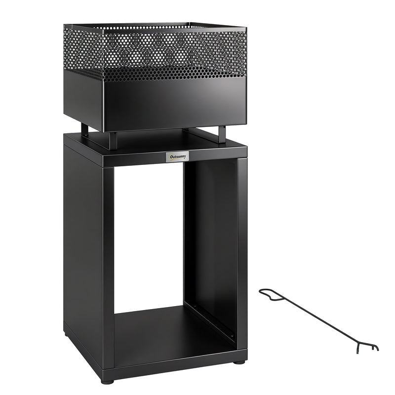 Garden Fire Pit with Log Storage for Tidy and Warm Evenings Outdoors Black Outsunny