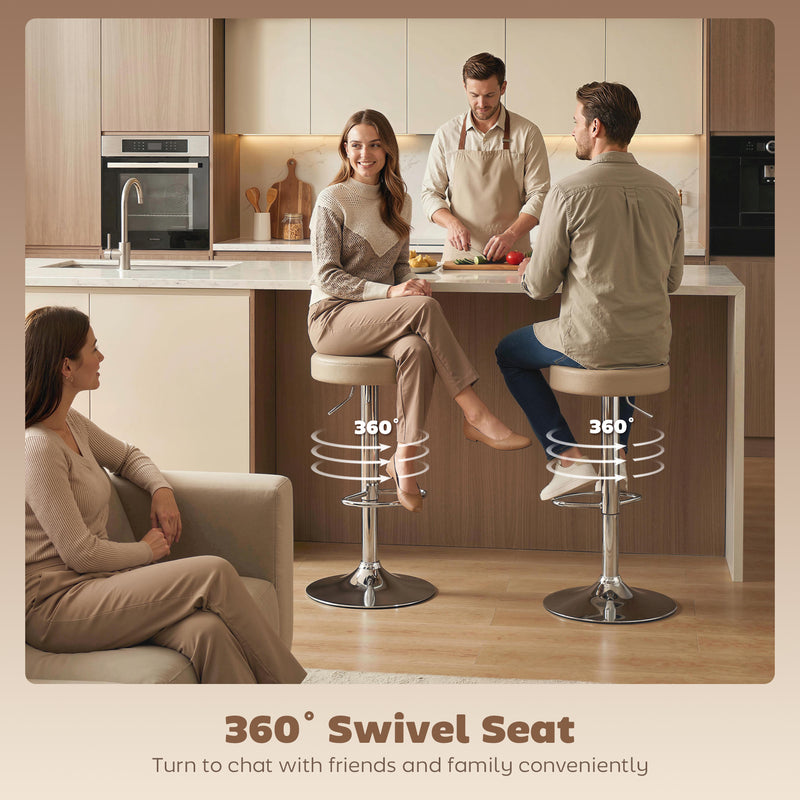 Adjustable Backless Bar Stools Set of 2 for Space Saving Kitchen Island Seating Brown Homcom