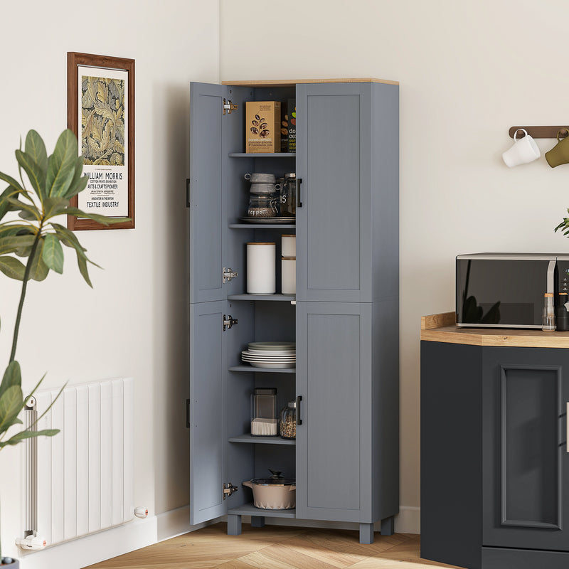 Freestanding Kitchen Pantry Cabinet with Adjustable Shelves for Storage, Grey Wood Effect