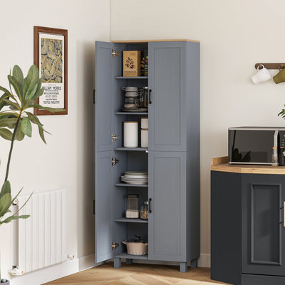 Freestanding Kitchen Pantry Cabinet with Adjustable Shelves for Storage, Grey Wood Effect