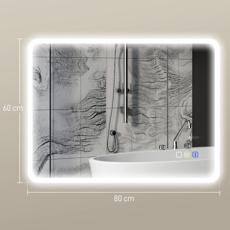 Backlit LED Bathroom Mirror 60 x 80 cm with Bluetooth and Demister in Silver Tone