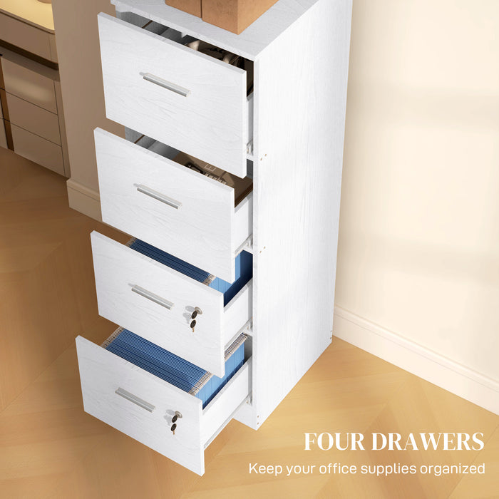 White Wooden Lockable Filing Cabinet with 4 Drawers by HOMCOM