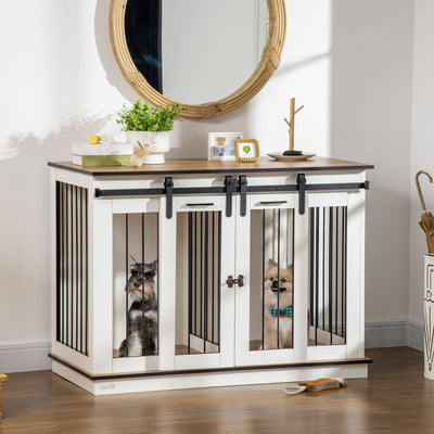 Large Wooden Dog Crate Furniture with Double Kennel Design Ideal for Two Dogs Grey