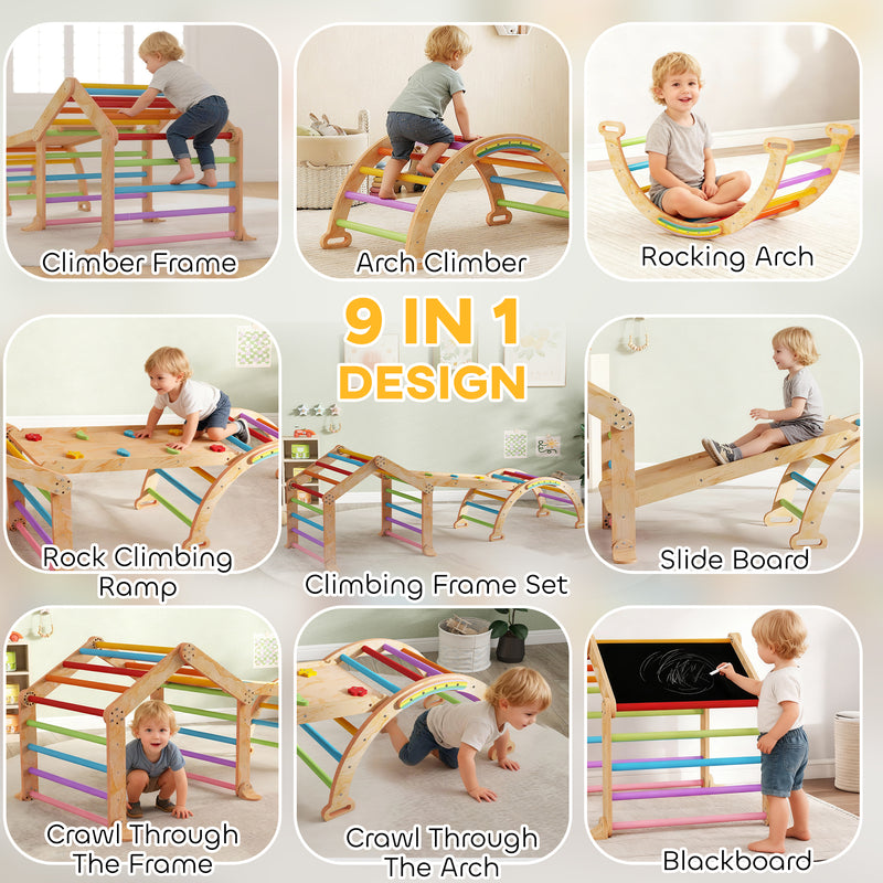 9 in 1 Toddler Climbing Frame With Slide Ramp Ladder and Blackboard For Indoor Play Grey AOSOM