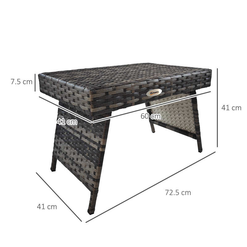 Foldable Rattan Garden Side Table with Steel Frame Space Saving Patio Coffee Table