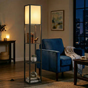 Floor Lamp with Shelves for Extra Storage and Soft Lighting in Small Spaces Black Homcom