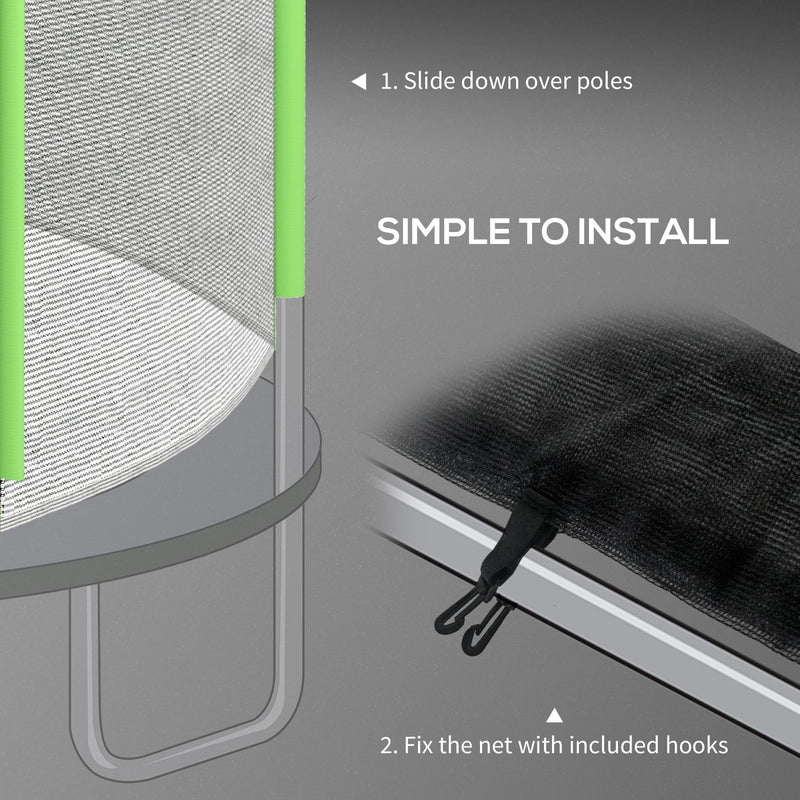 8ft Trampoline Net Replacement with Zipped Entrance and 6 Pole Covers Green by SPORTNOW AOSOM