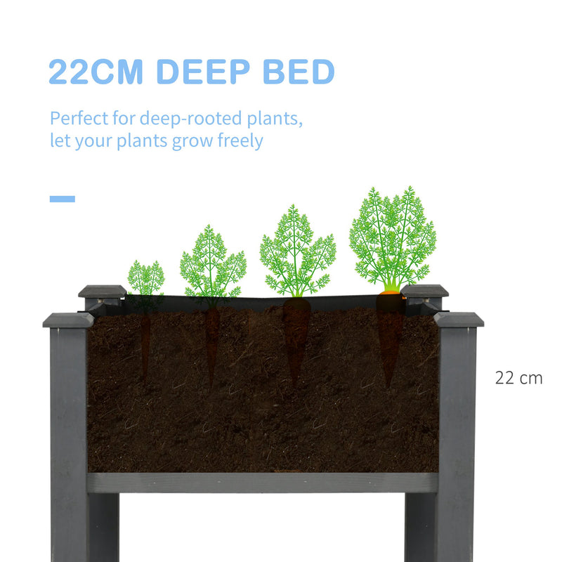 Outsunny Raised Bed for Garden, Wooden Elevated Planter Box with Bed Liner, for Flower Vegetable Herb, Dark Grey AOSOM