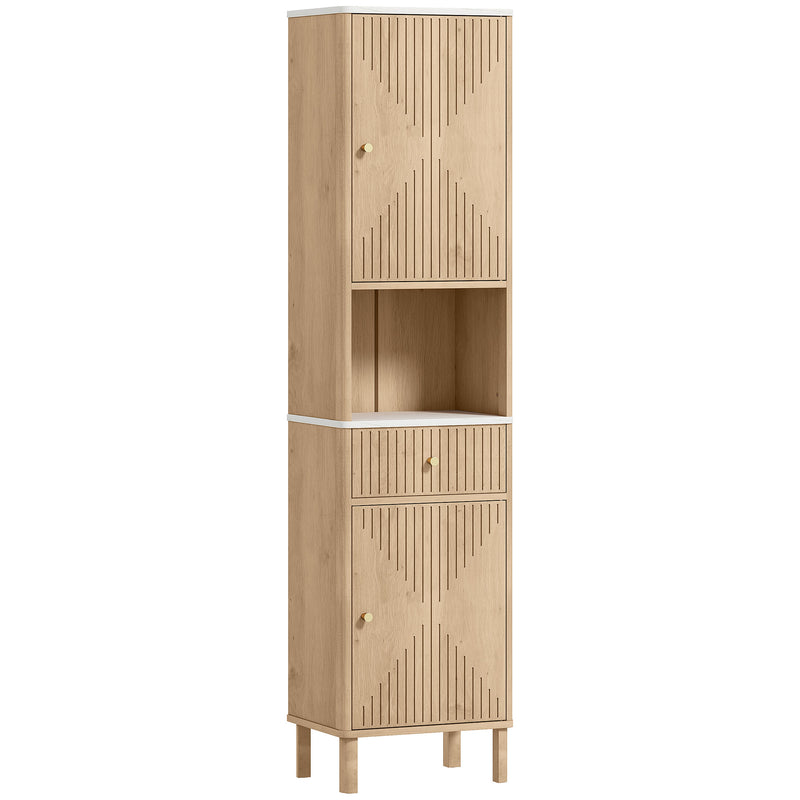 Slimline Bathroom Storage Cabinet With Shelves And Drawer For Small Spaces Wood Effect AOSOM