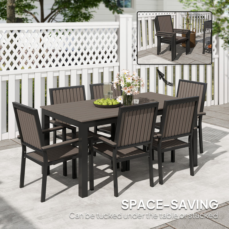 6 Seater Garden Dining Set with Stackable Chairs Aluminium Frame Brown by Outsunny