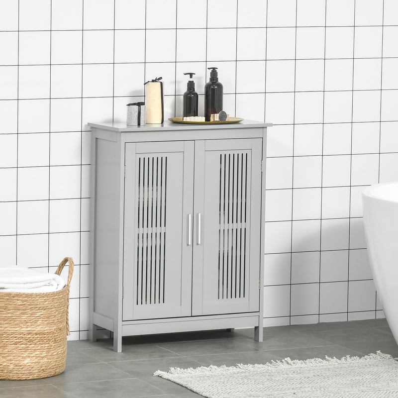 Modern Freestanding Bathroom Storage Cabinet With Shelves And Cupboard, Grey