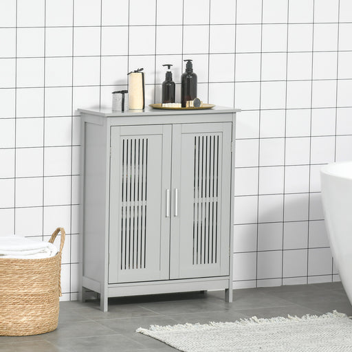 Modern Freestanding Bathroom Storage Cabinet With Shelves And Cupboard, Grey