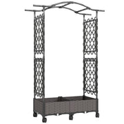 Raised Garden Planter with Trellis Arch and Wheels for Climbing Plants and Easy Movement, Black Outsunny