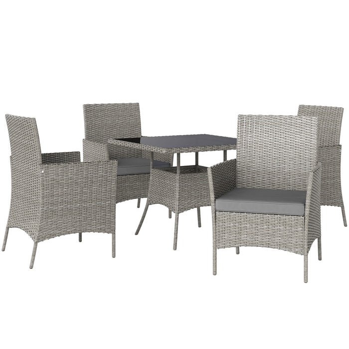 Five Piece Rattan Patio Dining Set Light Grey Garden Furniture by Outsunny